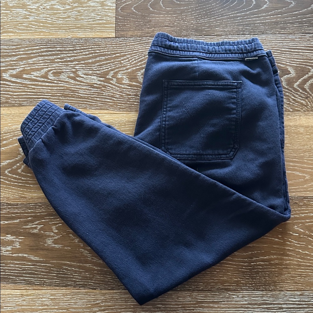 MOTHER trainer crop joggers, deep blue. Size 32